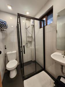 W łazience znajduje się prysznic, toaleta i umywalka. w obiekcie Islas Moriones Beach Resort w mieście Maniwaya