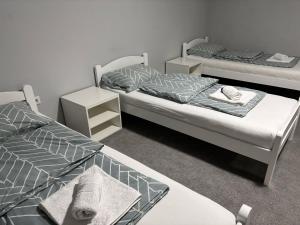 twee bedden in een kamer met twee bedden sidx sidx sidx bij Apartment Grey Deluxe in Sarajevo