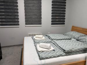 two beds sitting next to each other in a bedroom at Apartment Grey Deluxe in Sarajevo +4 photos