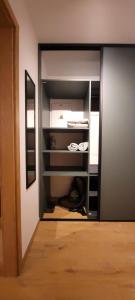 a closet with a door open to a room at GREEN APARTMENT in Banská Bystrica