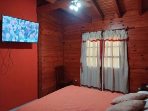 a bedroom with a bed and a television in a cabin at Cabaña/ Quincho San Ciro in Formosa
