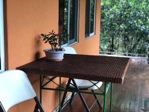 a table with a potted plant sitting on a porch at SERENITY BY NATURE in Carrillos +57 photos
