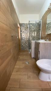 een badkamer met een wastafel, een toilet en een douche bij Lætitia Cottage Apartment in Aversa