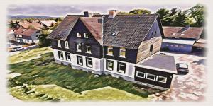 a painting of a large house with at geräumige Ferienwohnung „Zum alten Forstamt“ in Clausthal-Zellerfeld