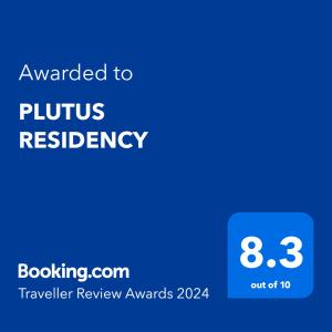 Certifikát, hodnocení, plakát nebo jiný dokument vystavený v ubytování PLUTUS RESIDENCY