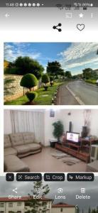 two pictures of a living room with a couch at Apartment Near The Airport in Nairobi