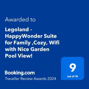 Sijil, anugerah, tanda atau dokumen lain yang dipamerkan di Legoland - HappyWonder Suite for Family ,Cozy, Wifi with Nice Garden Pool View!