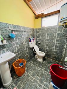 uma casa de banho com um WC e um lavatório. em Let’s Take it Easy (LTE) em Jibhi