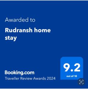 Ett certifikat, pris eller annat dokument som visas upp på Rudransh home stay