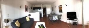 a living room with a couch and a television at Apt. T1 Superbe vue Mer in Ajaccio