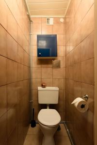 a bathroom with a toilet and a roll of toilet paper at Apartment ZENTRAL direkt an U-BAHN STATION in Vienna