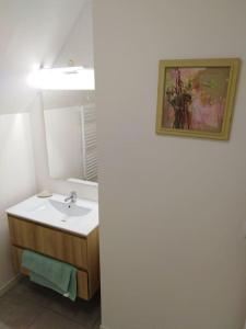 ein Badezimmer mit Waschbecken und Spiegel in der Unterkunft Grande maison quercynoise avec piscine in Figeac