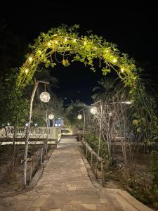 un arco con luces en una pasarela por la noche en Dream Lodge Siwa دريم لودج سيوة, en Siwa