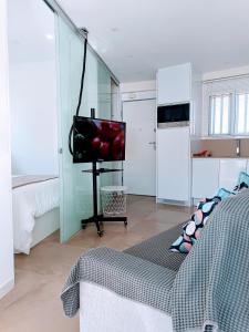 salon z kanapą i telewizorem w obiekcie Coblanca-Benidorm beach w mieście Benidorm