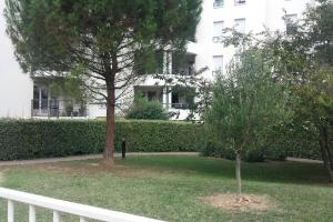 two trees in front of a white building at Logement à Tassin avec piscine et garage in Tassin-la-Demi-Lune