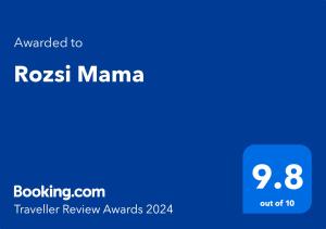 Ett certifikat, pris eller annat dokument som visas upp på Rozsi Mama