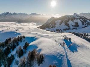 einen schneebedeckten Berg mit Skilift darauf in der Unterkunft Das Uhrmacherhaus in Lofer