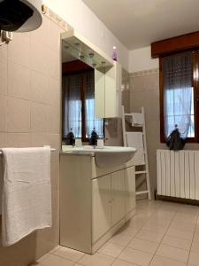 a bathroom with a sink and a mirror at CASA CORTE BOTTAZZI in Mirabello