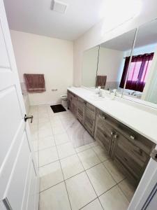 een badkamer met een wastafel en een spiegel bij Niagara Falls Double Bedroom in Thorold