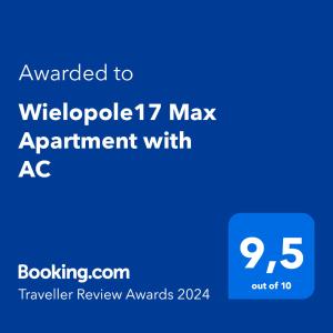 Certyfikat, podpis lub inny dokument wystawiony w obiekcie Wielopole17 Max Apartment with AC