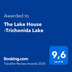 Un certificat, premiu, logo sau alt document afișat la The Lake House -Trichonida Lake