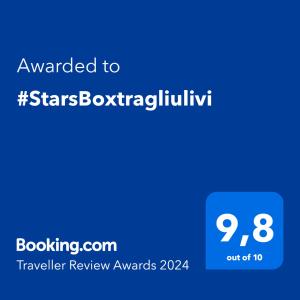 a blue phone screen with the text awarded to starboxchuk sqor at #StarsBoxtragliulivi in Molfetta