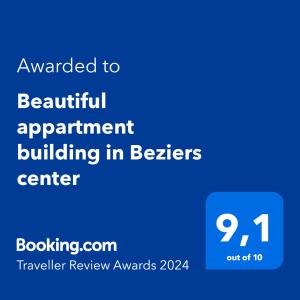 Ein Screenshot eines Telefons mit dem Text, der dem schönen Terminalgebäude in beiers verliehen wurde in der Unterkunft Beautiful apartments & Loft in Beziers center in Béziers