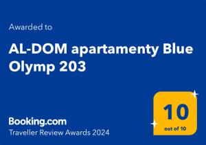 Certifikát, ocenenie alebo iný dokument vystavený v ubytovaní AL-DOM apartamenty Blue Olymp 203