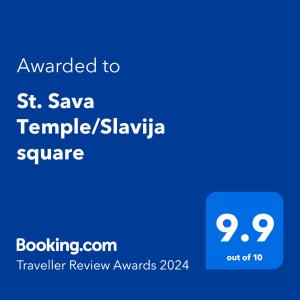Sertifikatas, apdovanojimas, ženklas ar kitas apgyvendinimo įstaigoje St. Sava Temple/Slavija square matomas dokumentas