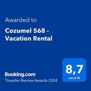 een blauwe rekenmachine met de tekst toegekend aan cornell vakantiewoning bij Cozumel 568 - Vacation Rental in Cozumel