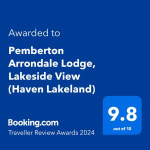 Certifikát, ocenenie alebo iný dokument vystavený v ubytovaní Pemberton Arrondale Lodge, Lakeside View (Haven Lakeland)