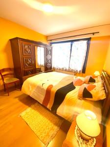 a bedroom with a large bed and a window at Appartement proche Gare in Saint-Julien-en-Genevois