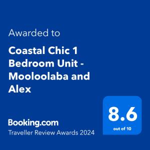 Certifikát, hodnocení, plakát nebo jiný dokument vystavený v ubytování Coastal Chic Apartment - Mooloolaba and Alex