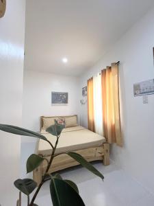 - un petit lit dans une chambre avec une plante dans l'établissement Sunnydale Apartelle -Room Accommodation near Calatagan Beach Resorts, à Batangas City