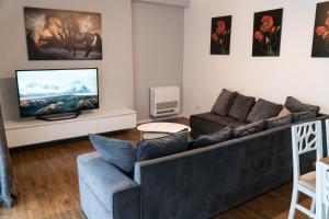 un soggiorno con divano e TV a schermo piatto di Signature apartment 5 a Tirana