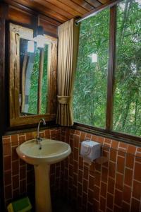 a bathroom with a sink and a window at Abing Dalem - Villa Manggis in Tabanan