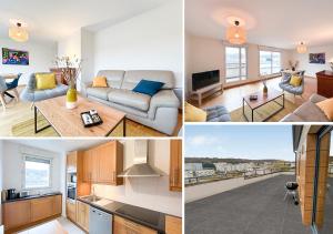 a collage of photos of a living room and a kitchen at La Douce Évasion à 13 minutes du château de Versailles in Saint-Cyr-lʼÉcole