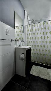 een badkamer met een wastafel en een spiegel bij Las margaritas in Uspallata