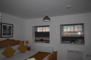 a bedroom with a bed and two windows at 7 Plants Yard in Worksop