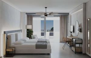 ein Schlafzimmer mit einem Bett und ein Wohnzimmer in der Unterkunft White City Resort Hotel - Ultra All Inclusive in Avsallar