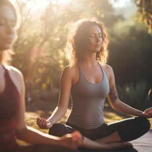 a group of women sitting in a yoga pose at LAVITA Camp - Capitana Villasimius in Capitana