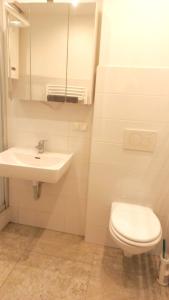 bagno bianco con lavandino e servizi igienici di Townhouse CityCentre a Klagenfurt
