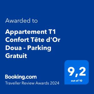 Appartement T1 Confort Tête d'Or Doua - Parking Gratuit tanúsítványa, márkajelzése vagy díja