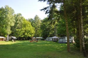 a park with tents and a playground in the grass at Camping Het Veen in Brecht