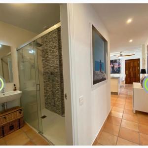La salle de bains est pourvue d'une douche en verre et d'un lavabo. dans l'établissement Luxury penthouse Apartment, à Cuevas del Almanzora