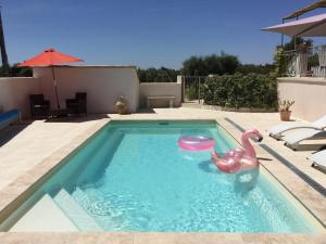 una piscina con fenicottero rosa in acqua di Vacation rental in the Alpilles, Provence, close to the village center - Beautiful view -Air conditionning Heated pool and spa - sleeps 8 a Aureille