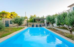 una piscina azul en un patio con árboles en Stunning Home In Kolocep With Outdoor Swimming Pool, en Koločep