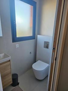 a small bathroom with a toilet and a window at La maison de villenouvelle in Toulouse