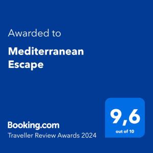 Certifikát, ocenenie alebo iný dokument vystavený v ubytovaní Mediterranean Escape
