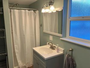 bagno con lavandino e doccia di Halibut House a Seward